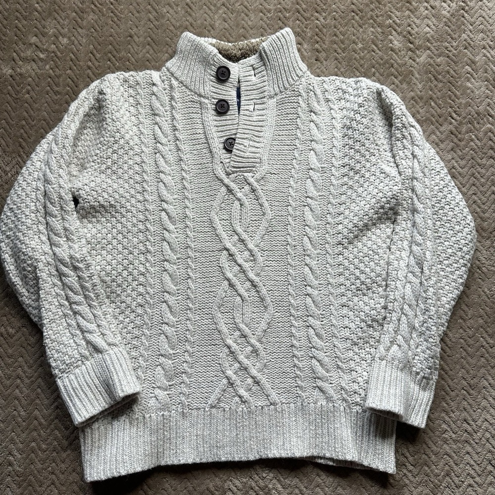 GAP Kids Medium 8 Chunky Cable Knit Fisherman Mock Neck Button Up Sweater Cream